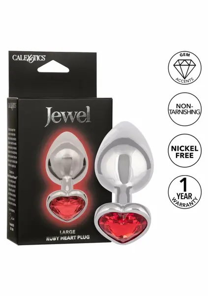 Jewel Large Ruby Heart Plug - Metallic Intimate Accessory, Red Gem, Large