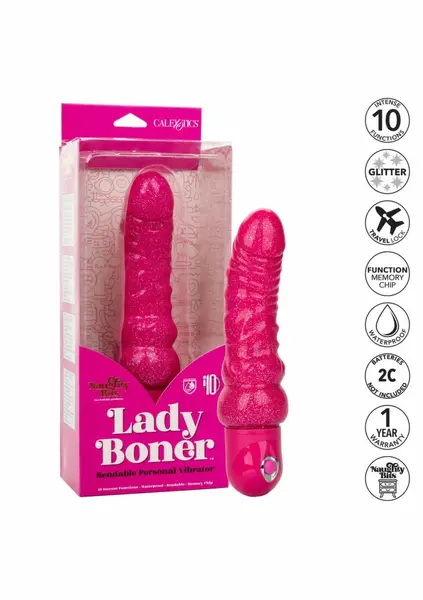 Lady Boner гъвкав вибратор с блясък, розов, 21 см