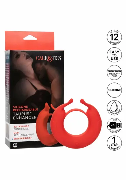 CalExotics Taurus Enhancer Rechargeable Silicone Ring, Dual Motors, Black