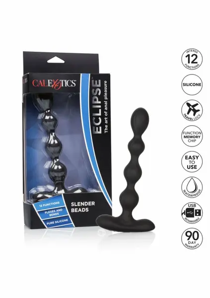 Eclipse Slender Beads гъвкав силиконов анален вибратор с топчета, черен