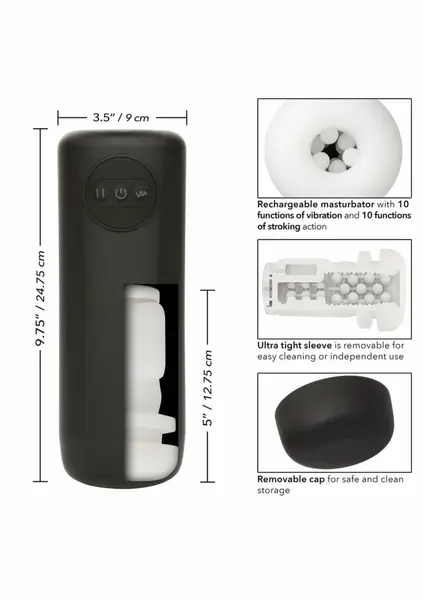 Optimum Power вибриращ и тласкащ мастурбатор, акумулаторен, черен, IPX7