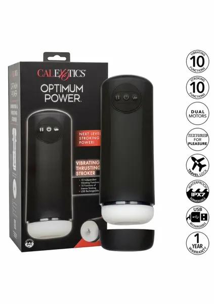 Optimum Power вибриращ и тласкащ мастурбатор, акумулаторен, черен, IPX7