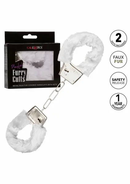 Playful Furry Cuffs Adjustable Faux Fur Metal Restraint System Black