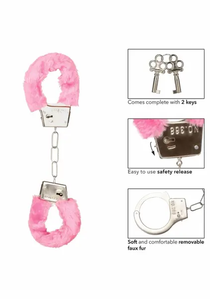 Playful Furry Cuffs Adjustable Faux Fur Metal Restraint System Black