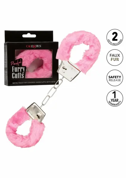 Playful Furry Cuffs Adjustable Faux Fur Metal Restraint System Black