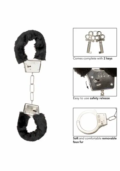 Playful Furry Cuffs Adjustable Metal Handcuffs with Faux Fur Covering