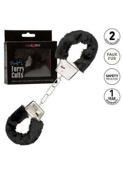 Playful Furry Cuffs Adjustable Metal Handcuffs with Faux Fur Covering