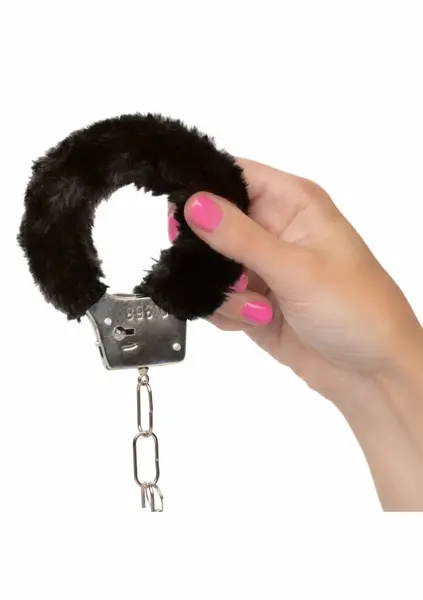 Playful Furry Cuffs Adjustable Metal Handcuffs with Faux Fur Covering