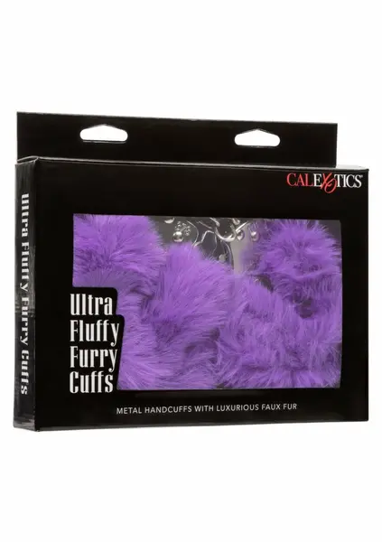 Ultra Fluffy Furry Cuffs Adjustable Faux Fur Metal Restraints Black