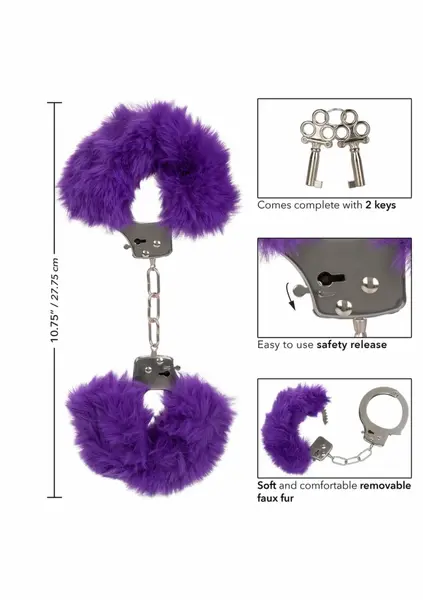 Ultra Fluffy Furry Cuffs Adjustable Faux Fur Metal Restraints Black