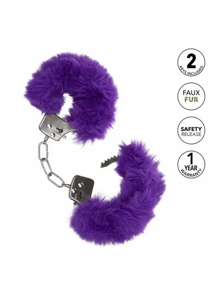 Ultra Fluffy Furry Cuffs Adjustable Faux Fur Metal Restraints Black