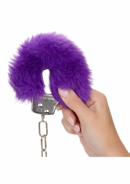 Ultra Fluffy Furry Cuffs Adjustable Faux Fur Metal Restraints Black