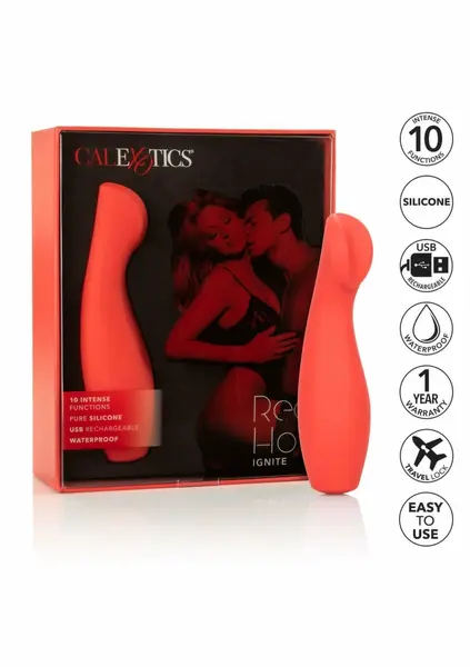 Red Hot Ignite Precision Clitoral Massager, 10 Modes, Waterproof, Red