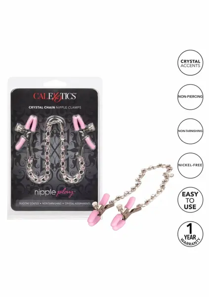 CalExotics Crystal Chain Adjustable Nipple Clamps with Silica Crystals