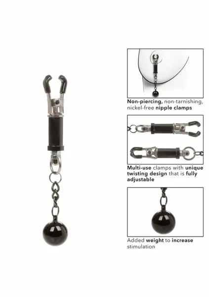 CalExotics Weighted Twist Adjustable Nipple Clamps with Swinging Weights