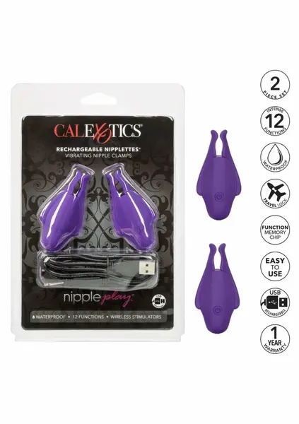 CalExotics Rechargeable Nipplettes Adjustable Vibrating Clamps Pink