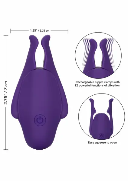 CalExotics Rechargeable Nipplettes Adjustable Vibrating Clamps Pink