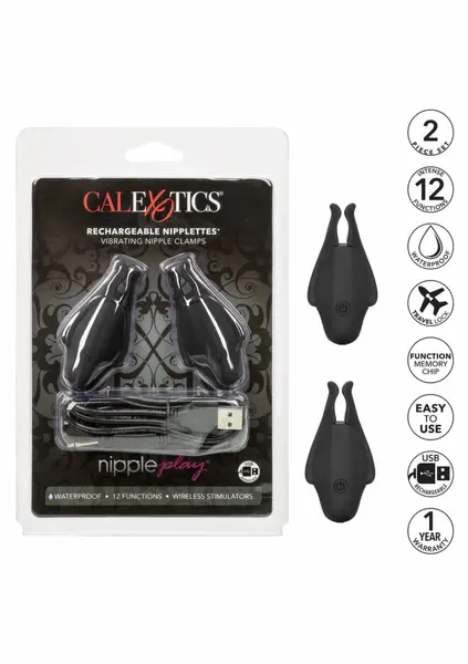 CalExotics Rechargeable Nipplettes Adjustable Vibrating Clamps Pink