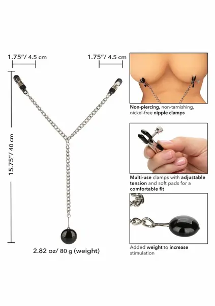 CalExotics Nipple Play Weighted Disc Adjustable Nipple Clamps Black