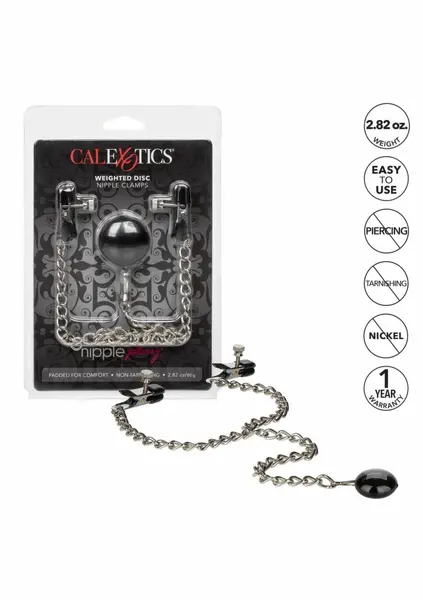 CalExotics Nipple Play Weighted Disc Adjustable Nipple Clamps Black
