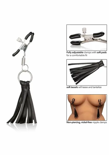 CalExotics Playful Tassels Adjustable Nipple Clamps Black 716770091888