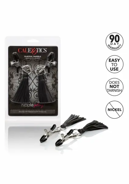 CalExotics Playful Tassels Adjustable Nipple Clamps Black 716770091888
