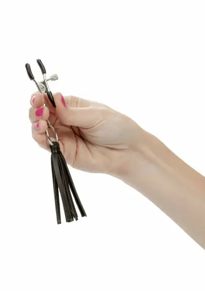 CalExotics Playful Tassels Adjustable Nipple Clamps Black 716770091888