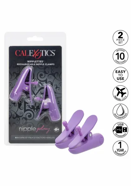 Nipple Play Nipplettes Rechargeable Adjustable Vibrating Clamps Pink