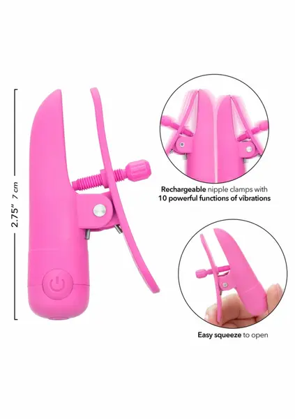 Nipplettes Rechargeable Adjustable Vibrating Clamps Pink IPX7