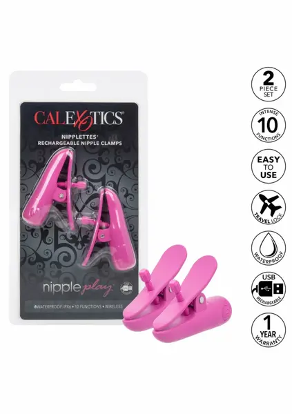 Nipplettes Rechargeable Adjustable Vibrating Clamps Pink IPX7