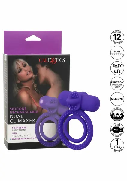Silicone Rechargeable Dual Climaxer Couples Vibrating Ring 12 Modes