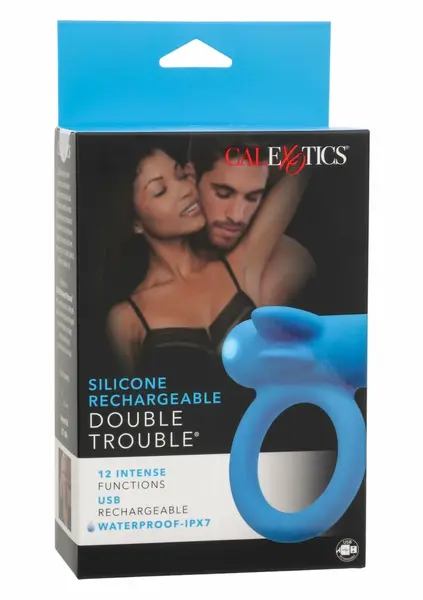 CalExotics Rechargeable Double Trouble Silicone Couples Ring Blue