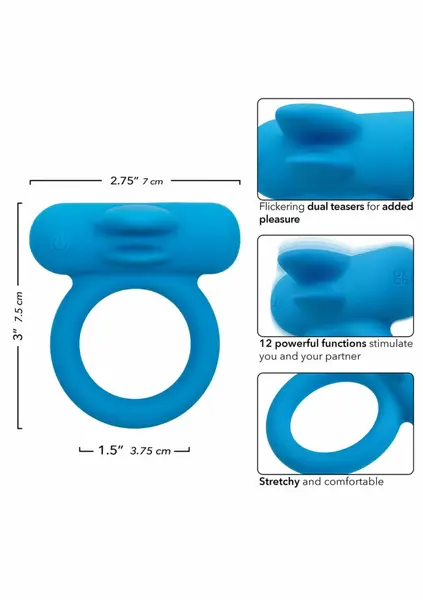 CalExotics Rechargeable Double Trouble Silicone Couples Ring Blue