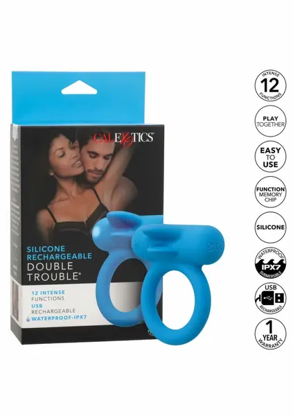 CalExotics Rechargeable Double Trouble Silicone Couples Ring Blue
