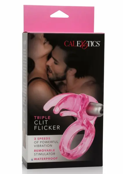 Triple Clit Flicker вибриращ пръстен за двойки, водоустойчив