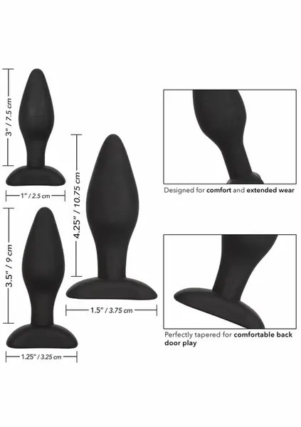 CalExotics Silicone Anal Exerciser Kit 3-Piece Graduated Set Black