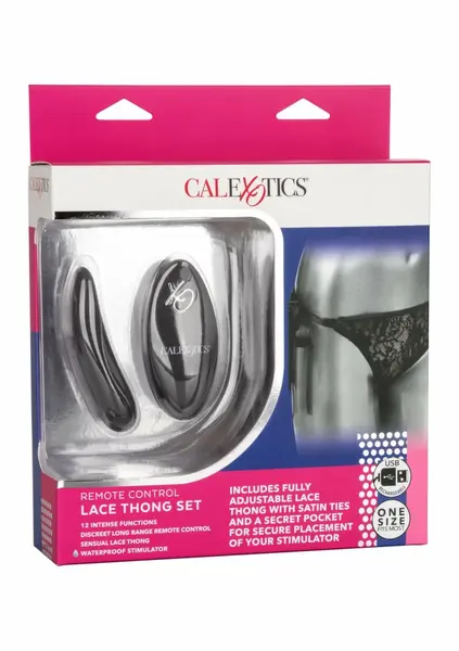 CalExotics Remote Control Lace Thong Set - Wireless Vibrating Panty, Black