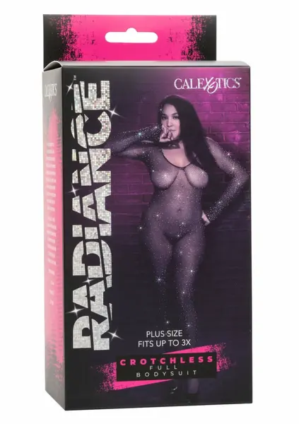 Radiance Plus Size Mesh Bodystocking with Rhinestone Accents Black 3X