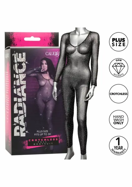 Radiance Plus Size Mesh Bodystocking with Rhinestone Accents Black 3X