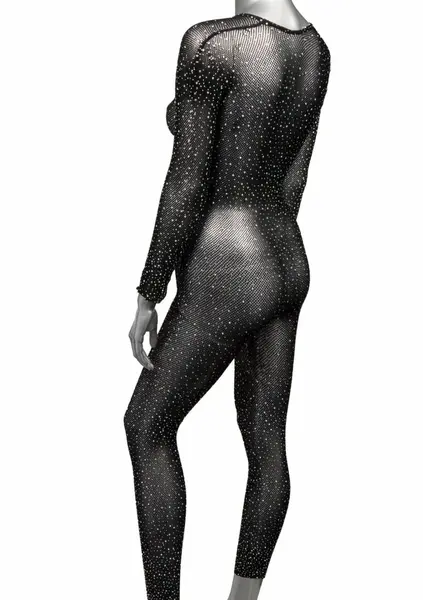 Radiance Plus Size Mesh Bodystocking with Rhinestone Accents Black 3X