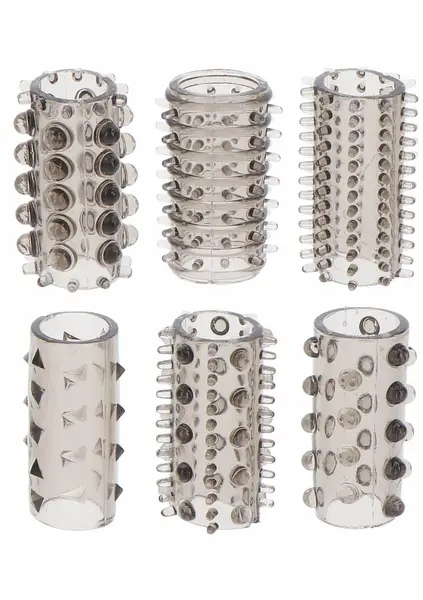 Power Sleeve комплект релефни прозрачни пръстени за пенис, TPE, 6 бр.