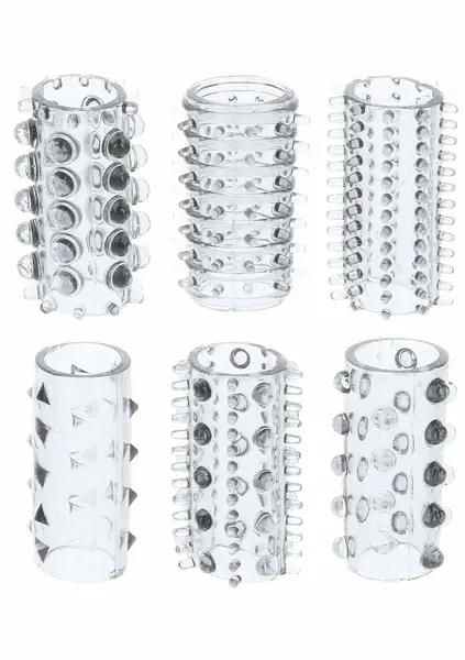 Power Sleeve комплект релефни прозрачни пръстени за пенис, TPE, 6 бр. – модел 2