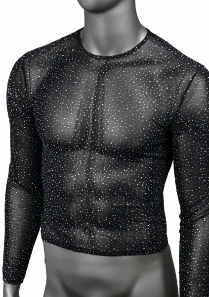 CalExotics Radiance Long Sleeve Shirt Mesh Rhinestone Black Full-Length