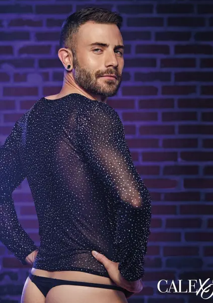 CalExotics Radiance Long Sleeve Shirt Mesh Rhinestone Black Full-Length