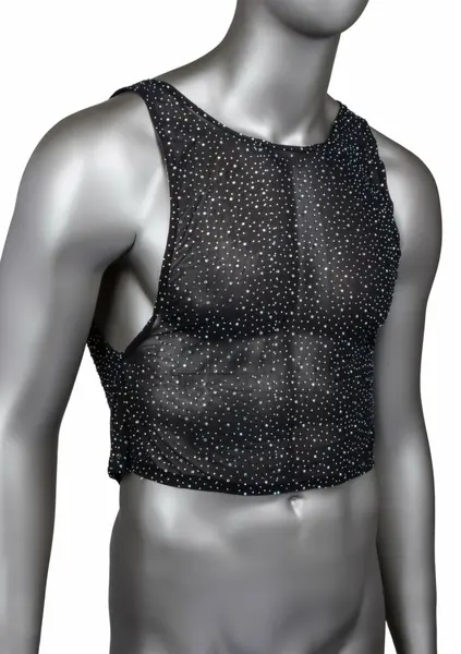 CalExotics Radiance Muscle Tank Top - Mesh, Rhinestone Accents, Fitted, Black
