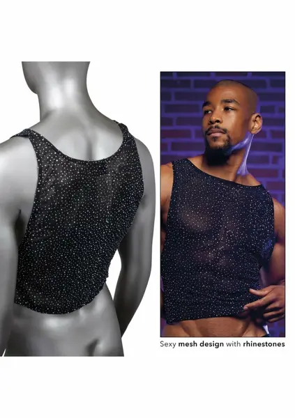 CalExotics Radiance Muscle Tank Top - Mesh, Rhinestone Accents, Fitted, Black