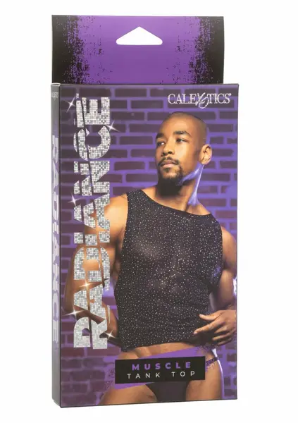 CalExotics Radiance Muscle Tank Top - Mesh, Rhinestone Accents, Fitted, Black