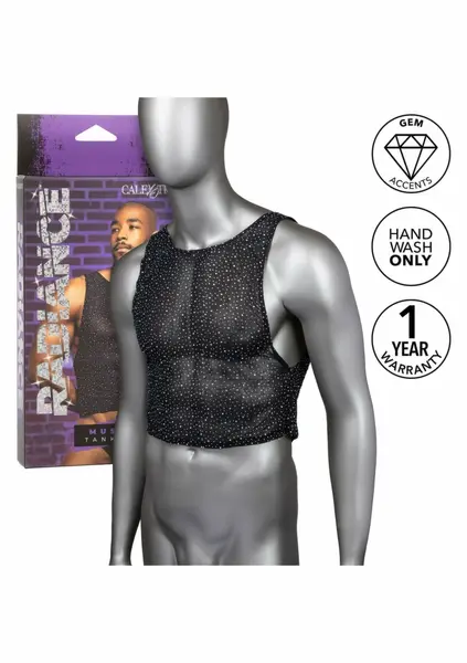 CalExotics Radiance Muscle Tank Top - Mesh, Rhinestone Accents, Fitted, Black
