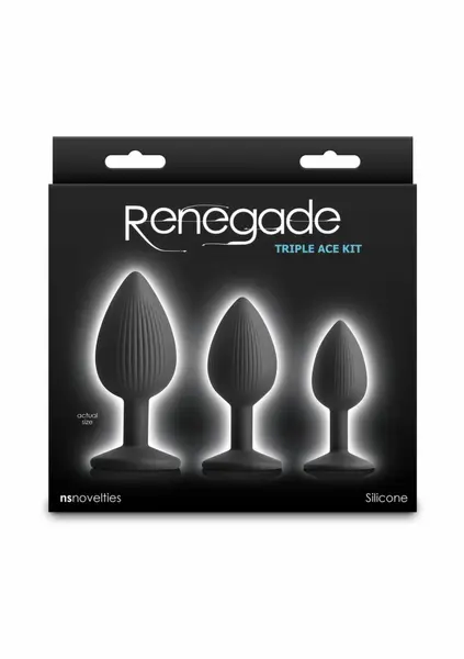 NS Novelties Renegade Triple Ace Kit Silicone Plug Set with Suction Base, 3 Sizes