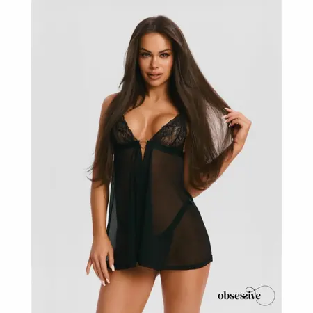 Obsessive Elianes Babydoll Black - Elegant Lace Lingerie Set